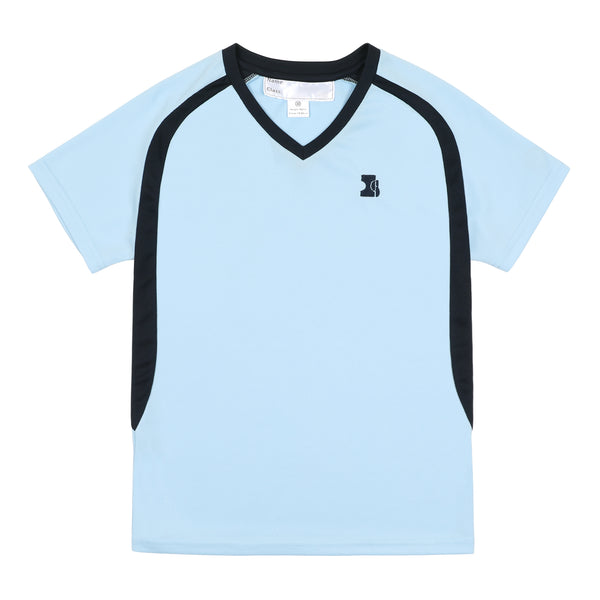 blue shirt and white t shirt