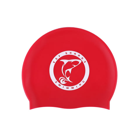 ESF Sharks Silicone Swim Cap, Red (SW5)